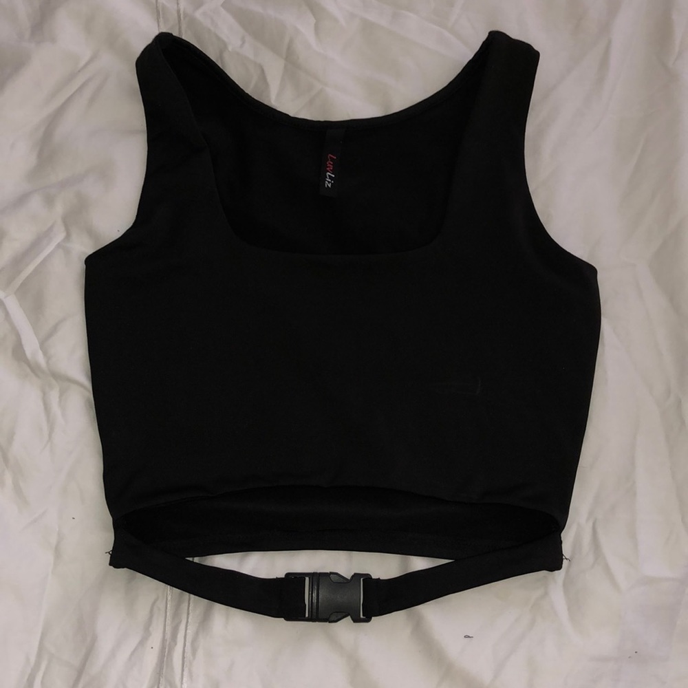 Black crop top with belt